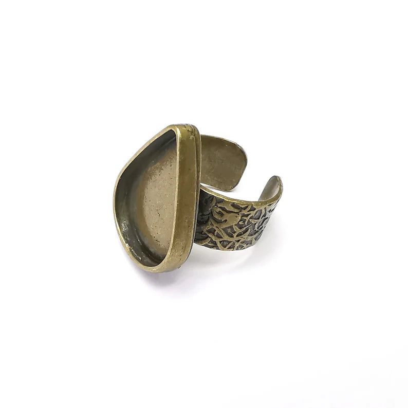 Bronze Ring Setting, Cabochon Blank, Resin Bezel, Drop Ring Mounting, Epoxy Frame Base, Adjustable Antique Bronze Plated 25x18mm G35875