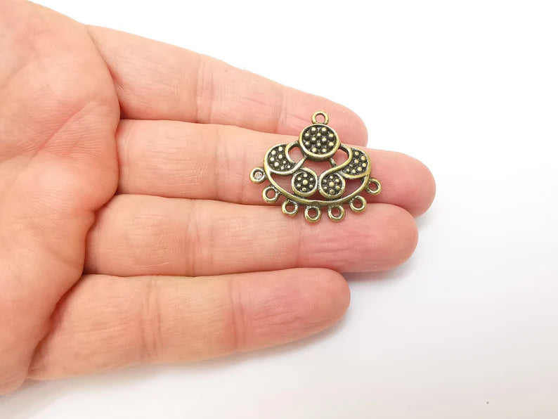 Bronze Connector Charms, Boho Charm, Rustic Charm, Earring Charm, Bronze Pendant, Necklace Parts, Antique Bronze Plated 31x28mm G35702