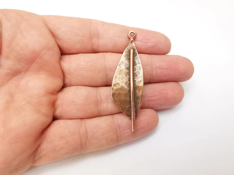 Copper Dangle Charms, Hammered Boho Charm, Rustic Charm, Earring Charm, Copper Pendant, Necklace Parts, Antique Copper Plated 60x17mm G35703