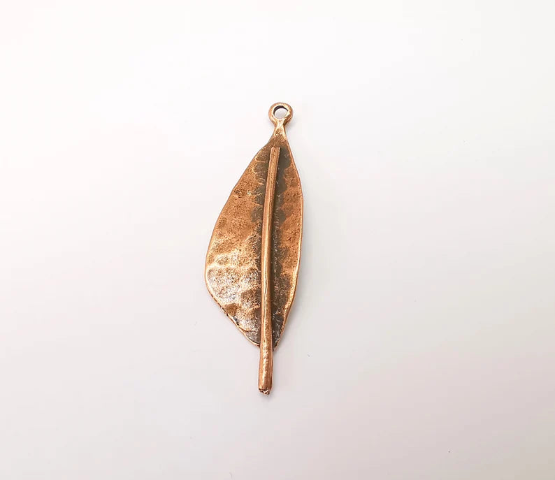 Copper Dangle Charms, Hammered Boho Charm, Rustic Charm, Earring Charm, Copper Pendant, Necklace Parts, Antique Copper Plated 60x17mm G35703