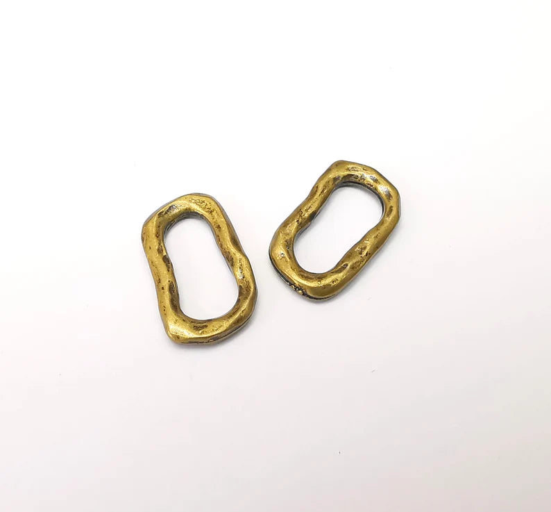 5 Bronze Oval Circle, Bracelet Connector, Organic Shape Circle, Large Hole Beads, Necklace Parts, Antique Bronze Plated Metal 21x12mm G35705