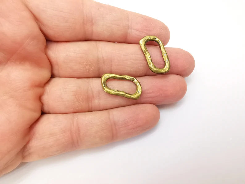5 Bronze Oval Circle, Bracelet Connector, Organic Shape Circle, Large Hole Beads, Necklace Parts, Antique Bronze Plated Metal 21x12mm G35705
