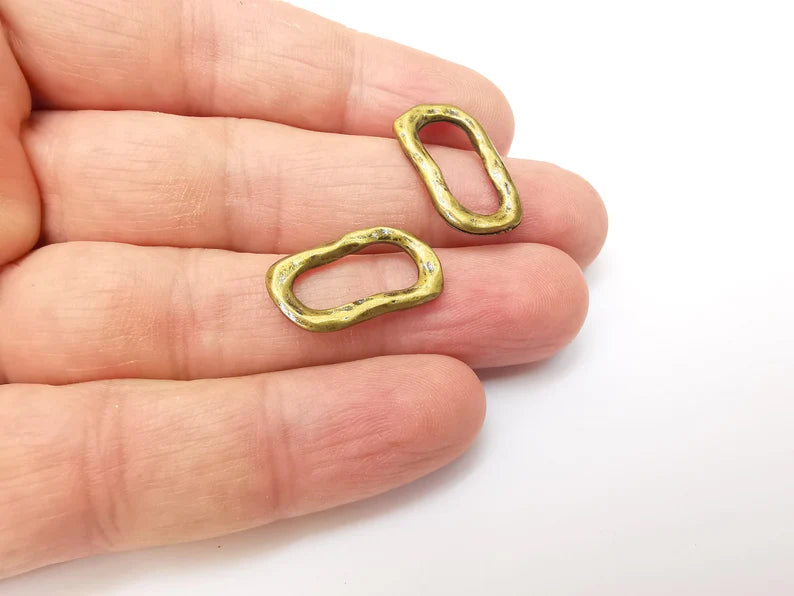 5 Bronze Oval Circle, Bracelet Connector, Organic Shape Circle, Large Hole Beads, Necklace Parts, Antique Bronze Plated Metal 21x12mm G35705