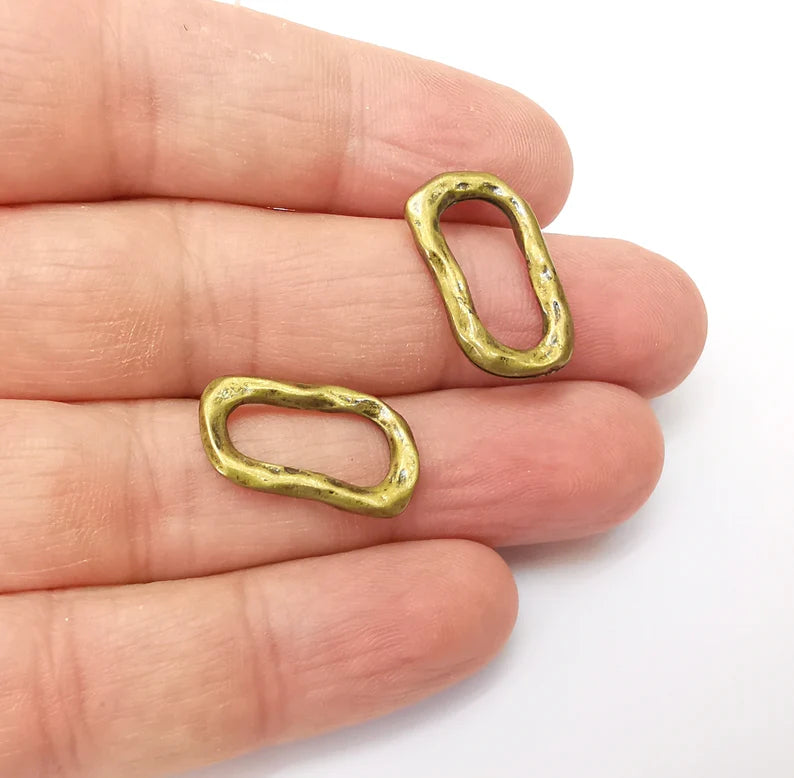 5 Bronze Oval Circle, Bracelet Connector, Organic Shape Circle, Large Hole Beads, Necklace Parts, Antique Bronze Plated Metal 21x12mm G35705