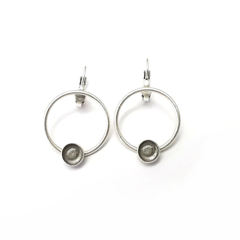Silver Hoop Earring Base, Earring Blank, Ear Settings Bezel, Resin Blank, Cabochon Mountings, Antique Silver Plated Brass 10mm blanks G35709