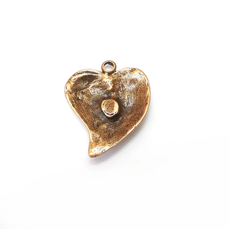 Copper Heart Dangle Charms, Love Charm, Rustic Charm, Earring Charm, Copper Pendant, Necklace Parts, Antique Copper Plated 31x26mm G35710