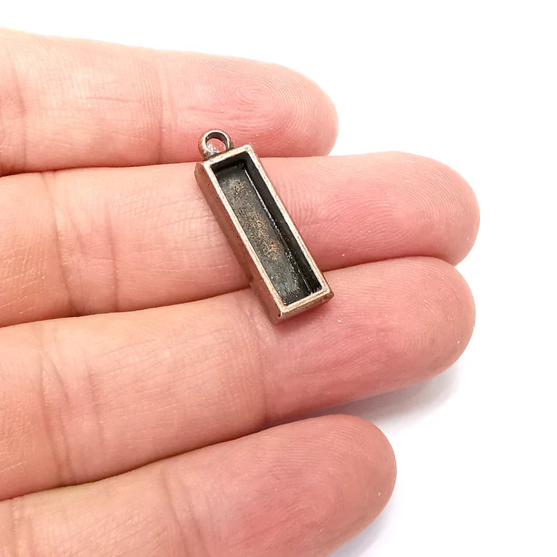 2 Rectangle Pendant Blanks, Resin Bezel Bases, Mosaic Mountings, Dry flower Frame, Polymer Clay base, Antique Copper Plated (20x5mm) G35878