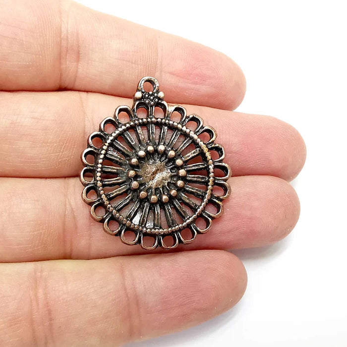 Copper Charms, Boho Charms, Earring Charms, Copper Pendant, Ethnic Rustic Charms, Necklace Parts, Antique Copper Plated 38x33mm G35879