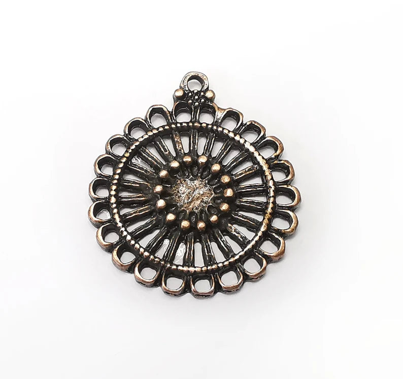 Copper Charms, Boho Charms, Earring Charms, Copper Pendant, Ethnic Rustic Charms, Necklace Parts, Antique Copper Plated 38x33mm G35879
