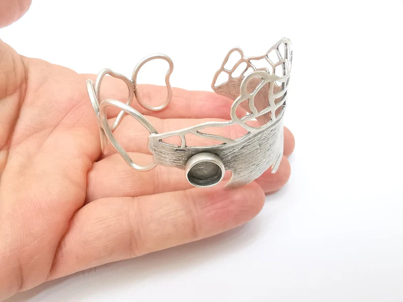 Leaf Bracelet, Leaf Branch Cuff, Large Bangle Bezel, Resin Blank, Wristband Cabochon Base, Adjustable Antique Silver Brass (10mm) G35718
