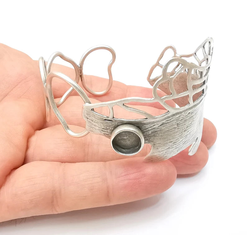 Leaf Bracelet, Leaf Branch Cuff, Large Bangle Bezel, Resin Blank, Wristband Cabochon Base, Adjustable Antique Silver Brass (10mm) G35718