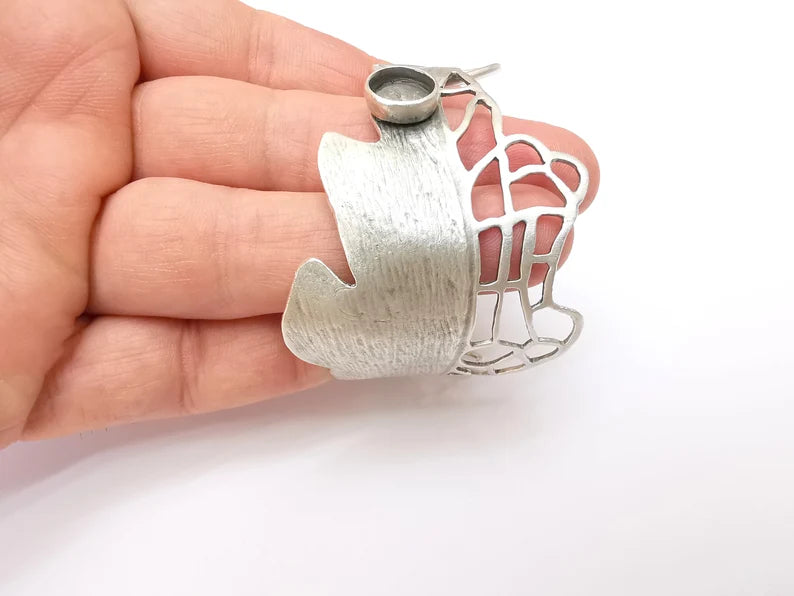 Leaf Bracelet, Leaf Branch Cuff, Large Bangle Bezel, Resin Blank, Wristband Cabochon Base, Adjustable Antique Silver Brass (10mm) G35718