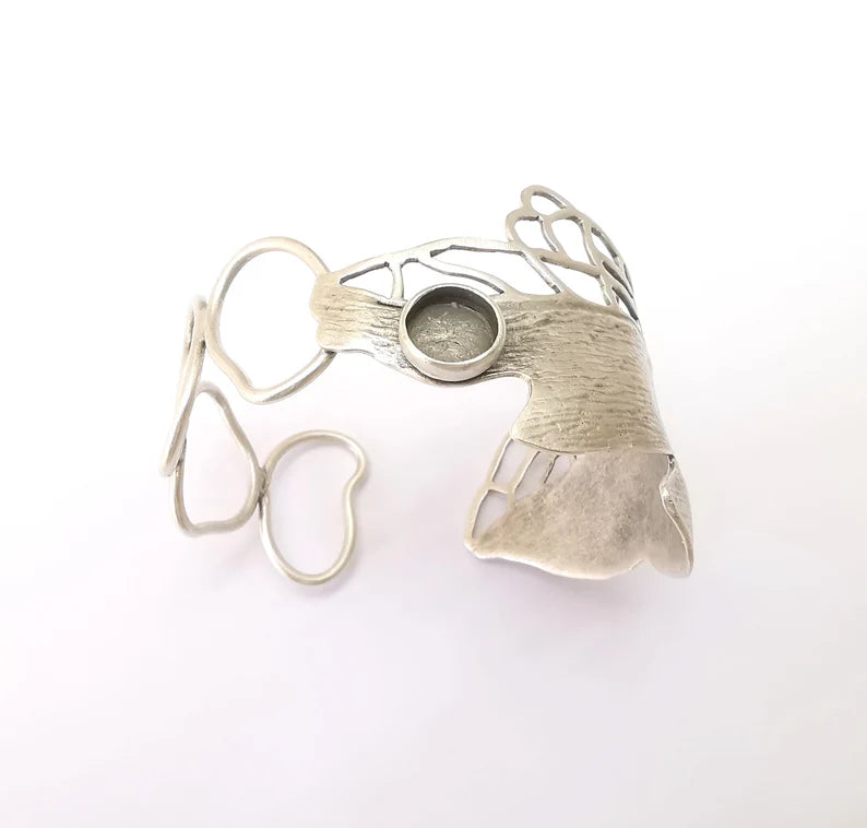 Leaf Bracelet, Leaf Branch Cuff, Large Bangle Bezel, Resin Blank, Wristband Cabochon Base, Adjustable Antique Silver Brass (10mm) G35718