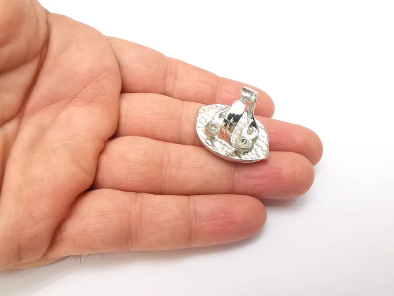 Shiny Silver Oval Ring Setting, Cabochon Blank, Resin Bezel, Ring Mounting, Epoxy Frame Base, Adjustable Rhodium Plated Brass 25x18mm G35719