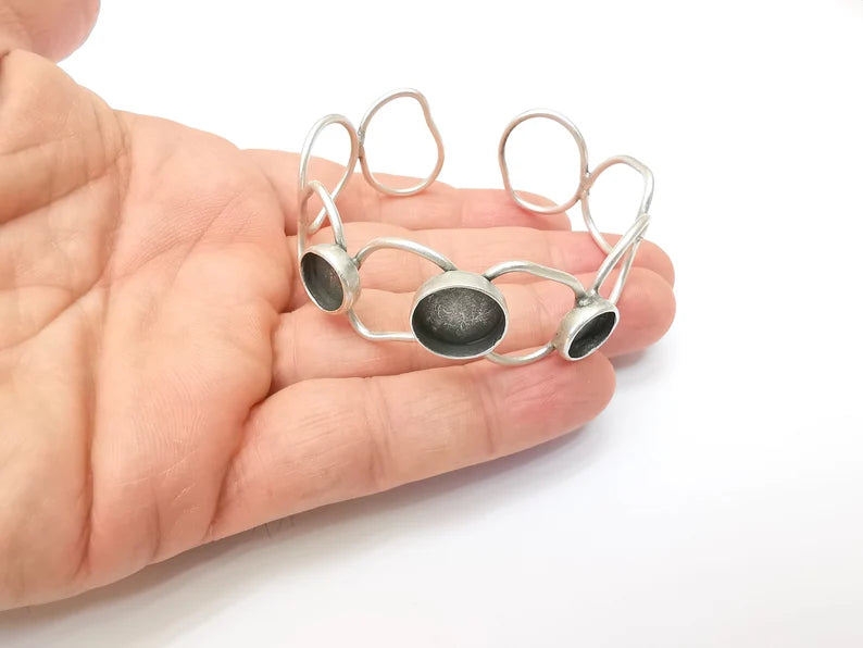 Wire Circle Bracelet, Large Cuff, Bangle Bezel, Resin Blank, Wristband Cabochon Base, Adjustable Antique Silver Brass 10mm and 14mm G35721