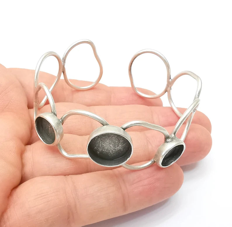 Wire Circle Bracelet, Large Cuff, Bangle Bezel, Resin Blank, Wristband Cabochon Base, Adjustable Antique Silver Brass 10mm and 14mm G35721