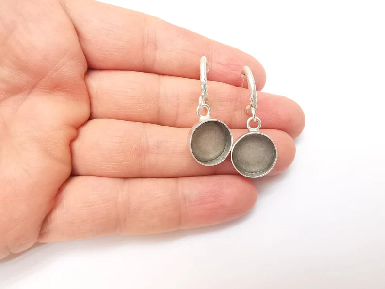 Earring Stud Base, Earring Blank, Ear Settings Resin Bezel, Cabochon Mounting, Antique Silver Plated Brass (14mm blanks) G35724