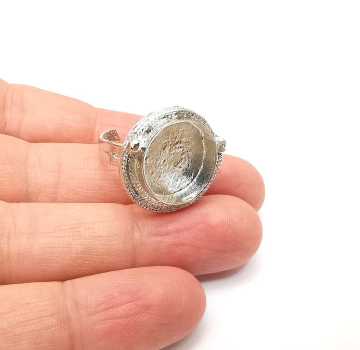 Shiny Silver Round Ring Setting, Cabochon Blank, Resin Bezel, Ring Mounting, Epoxy Frame Base, Adjustable Rhodium Plated Brass 16mm G35728