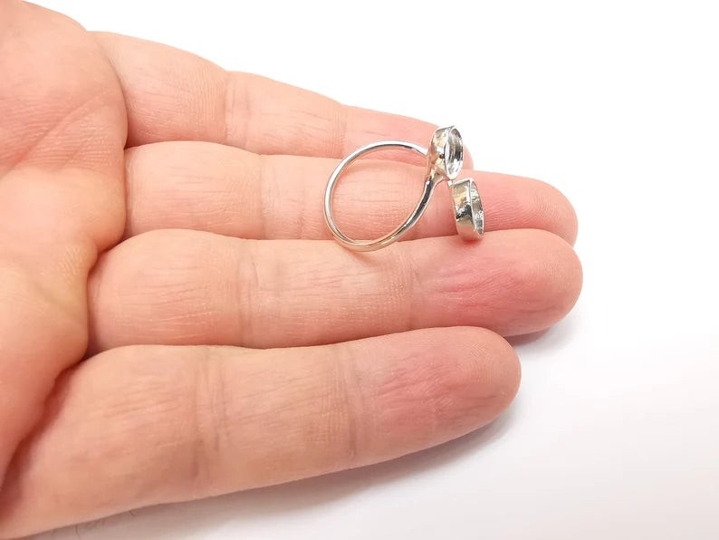 Shiny Silver Ring Setting, Cabochon Blank, Resin Bezel, Ring Mounting, Epoxy Frame Base, Adjustable Rhodium Plated Brass 6mm and 8mm G35882