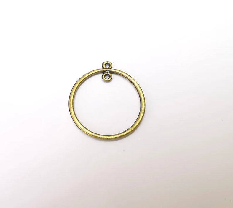 5 Circle Charm Connector Disc, Looped Connector, Round Jewelry Parts, Earring Component, Antique Bronze Plated 32x28mm G25047