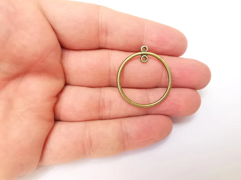 5 Circle Charm Connector Disc, Looped Connector, Round Jewelry Parts, Earring Component, Antique Bronze Plated 32x28mm G25047