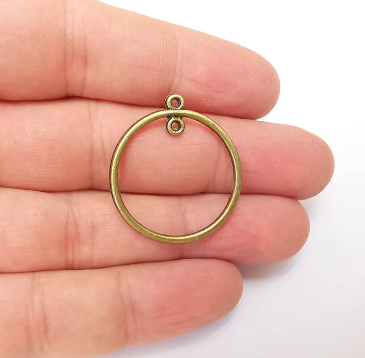 5 Circle Charm Connector Disc, Looped Connector, Round Jewelry Parts, Earring Component, Antique Bronze Plated 32x28mm G25047