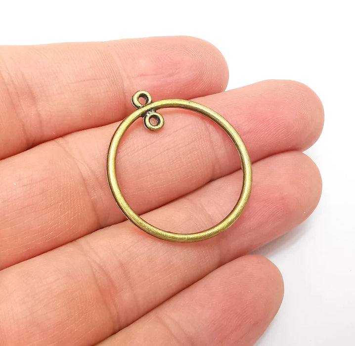 5 Circle Charm Connector Disc, Looped Connector, Round Jewelry Parts, Earring Component, Antique Bronze Plated 32x28mm G25047