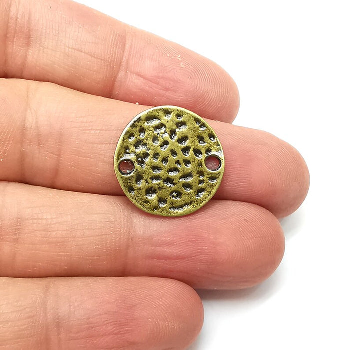 2 Organic Hammered Connector, Round Jewelry Parts, Bronze Bracelet Component, Antique Bronze Plated Metal Findings (20mm) G35729