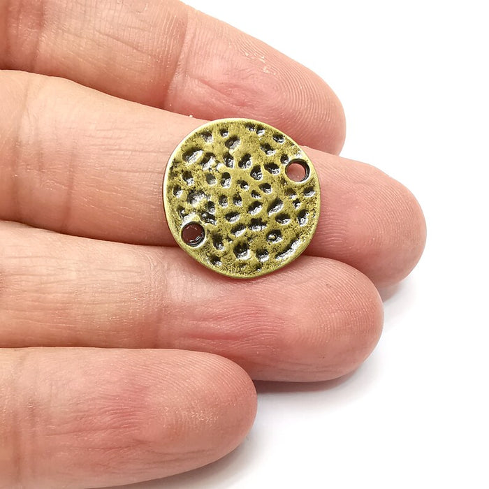 2 Organic Hammered Connector, Round Jewelry Parts, Bronze Bracelet Component, Antique Bronze Plated Metal Findings (20mm) G35729