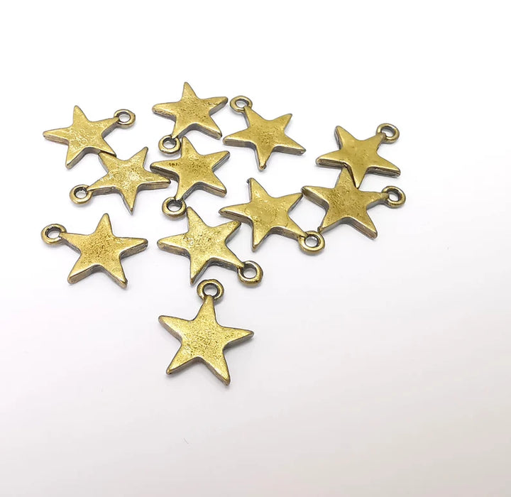 5 Star Charms, Dangle Charms, Earring Charms, Bronze Pendant, Necklace Pendant, Antique Bronze Plated Metal 15x13mm G35895