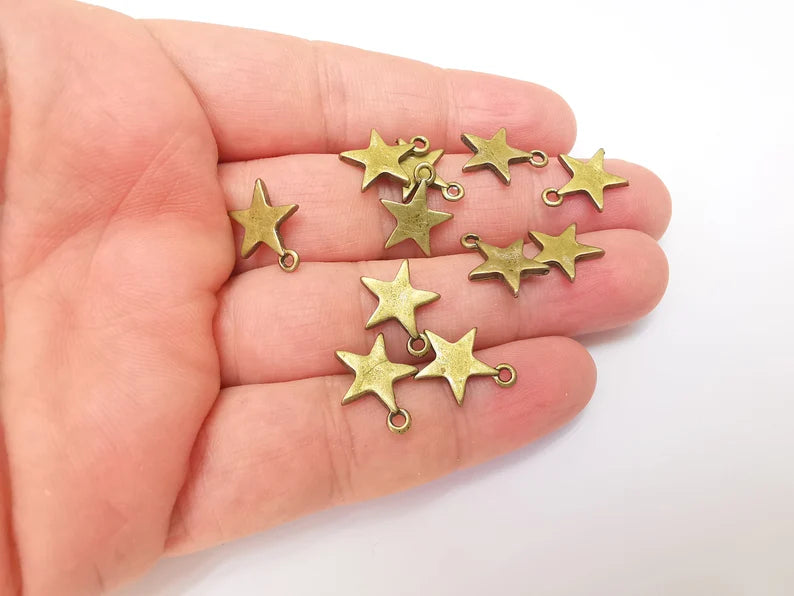 5 Star Charms, Dangle Charms, Earring Charms, Bronze Pendant, Necklace Pendant, Antique Bronze Plated Metal 15x13mm G35895