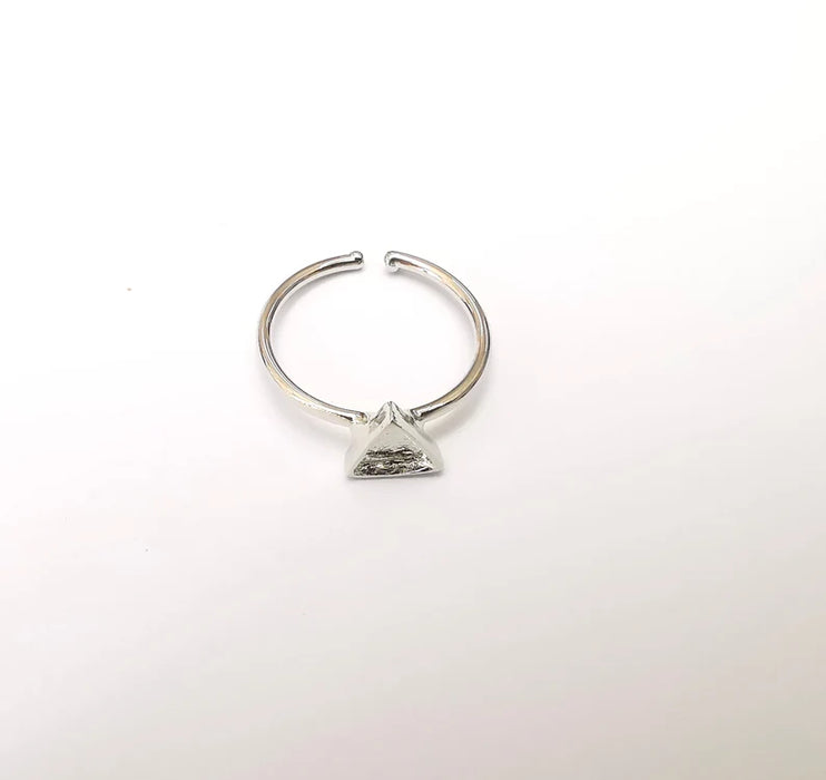 Shiny Silver Triangle Ring Setting, Cabochon Blank, Resin Bezel, Ring Mounting, Epoxy Frame, Adjustable Rhodium Plated Brass 6mm G35896