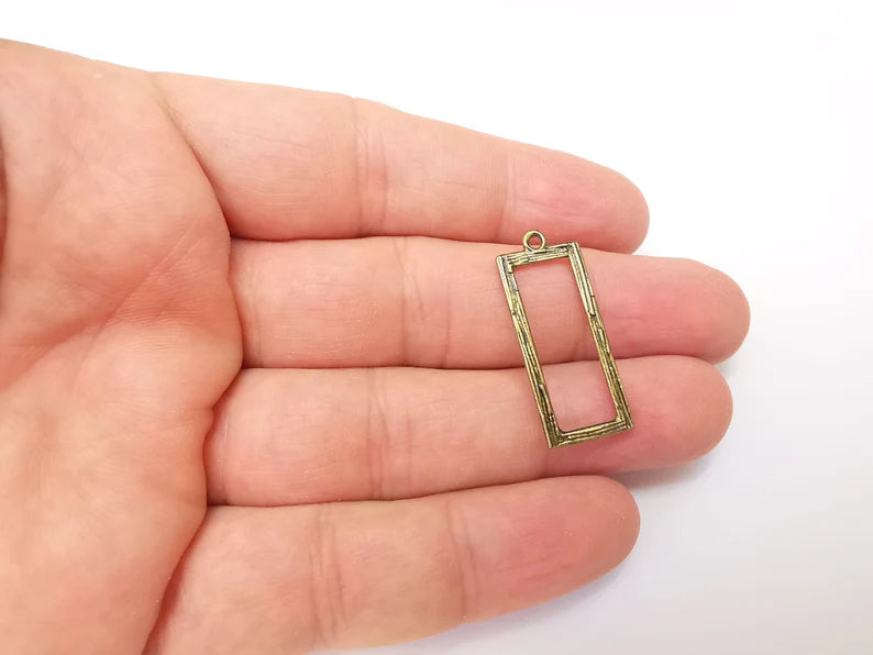 10 Brushed Rectangle Charms, Dangle Earring Charms, Bronze Rustic Pendant, Necklace Parts, Antique Bronze Plated 32x13mm G35898