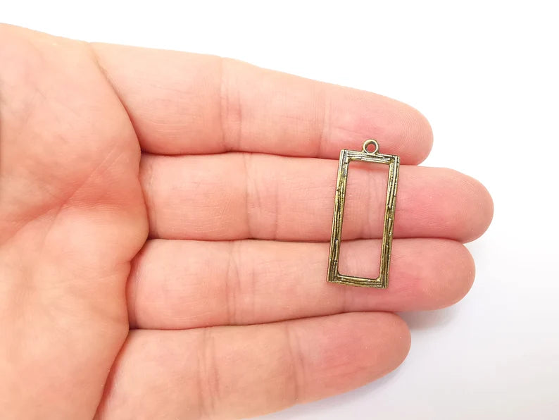 10 Brushed Rectangle Charms, Dangle Earring Charms, Bronze Rustic Pendant, Necklace Parts, Antique Bronze Plated 32x13mm G35898