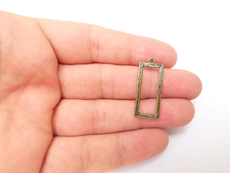 10 Brushed Rectangle Charms, Dangle Earring Charms, Bronze Rustic Pendant, Necklace Parts, Antique Bronze Plated 32x13mm G35898