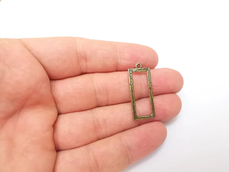 10 Brushed Rectangle Charms, Dangle Earring Charms, Bronze Rustic Pendant, Necklace Parts, Antique Bronze Plated 32x13mm G35898