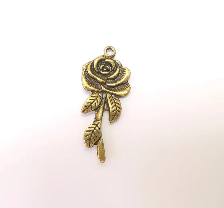 Rose Charms Flower Charms, Bronze Pendant, Earring Charms, Bronze Pendant, Necklace Pendant, Antique Bronze Plated Metal 42x17mm G35900