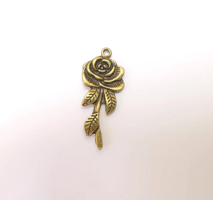 Rose Charms Flower Charms, Bronze Pendant, Earring Charms, Bronze Pendant, Necklace Pendant, Antique Bronze Plated Metal 42x17mm G35900