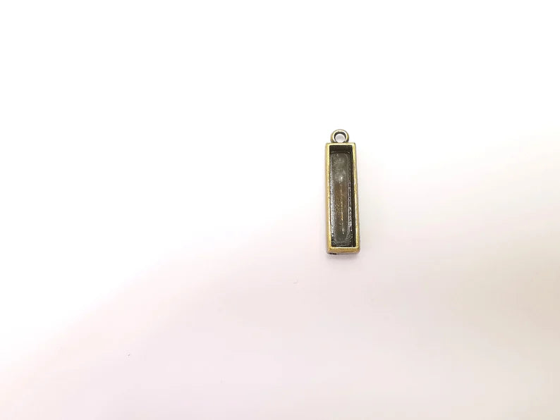 2 Rectangle Pendant Blanks, Resin Bezel Bases, Mosaic Mountings, Dry flower Frame, Polymer Clay base, Antique Bronze Plated (25x5mm) G35905