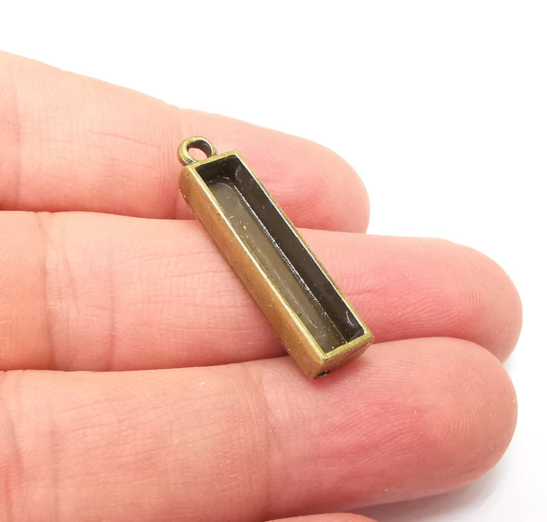2 Rectangle Pendant Blanks, Resin Bezel Bases, Mosaic Mountings, Dry flower Frame, Polymer Clay base, Antique Bronze Plated (25x5mm) G35905