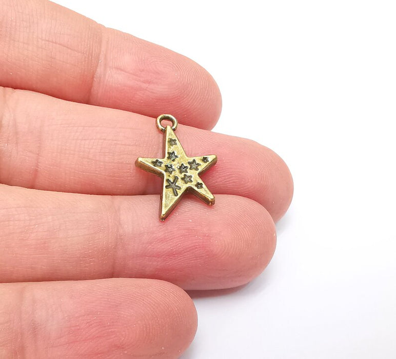 5 Star Charms, Dangle Charms, Earring Charms, Bronze Pendant, Necklace Pendant, Antique Bronze Plated Metal 21x14mm G35906