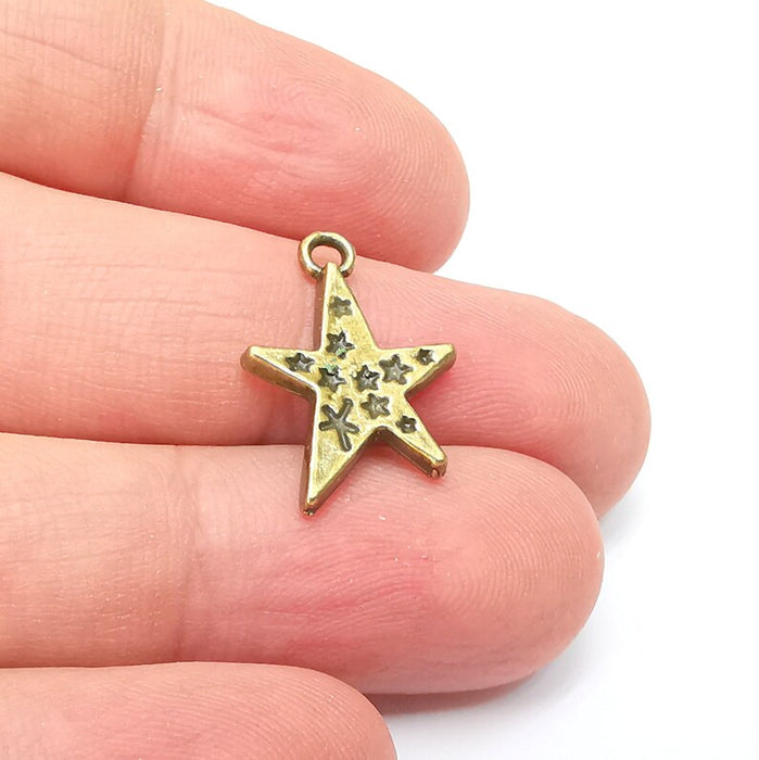 5 Star Charms, Dangle Charms, Earring Charms, Bronze Pendant, Necklace Pendant, Antique Bronze Plated Metal 21x14mm G35906