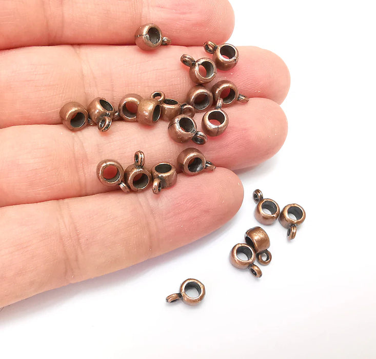 10 Copper Bail Beads, Copper Beads, Bracelet Beads, Rodelle loop Beads, Necklace Beads, Antique Copper Plated Metal 10x6mm G35909