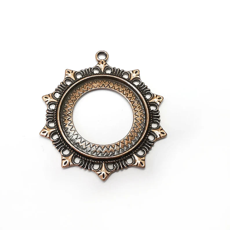 Copper Round Charms Blank, Earring Charms Base, Cabochon Bezel, inlay Mounting, Resin Necklace, Antique Copper plated 28mm blank G35916