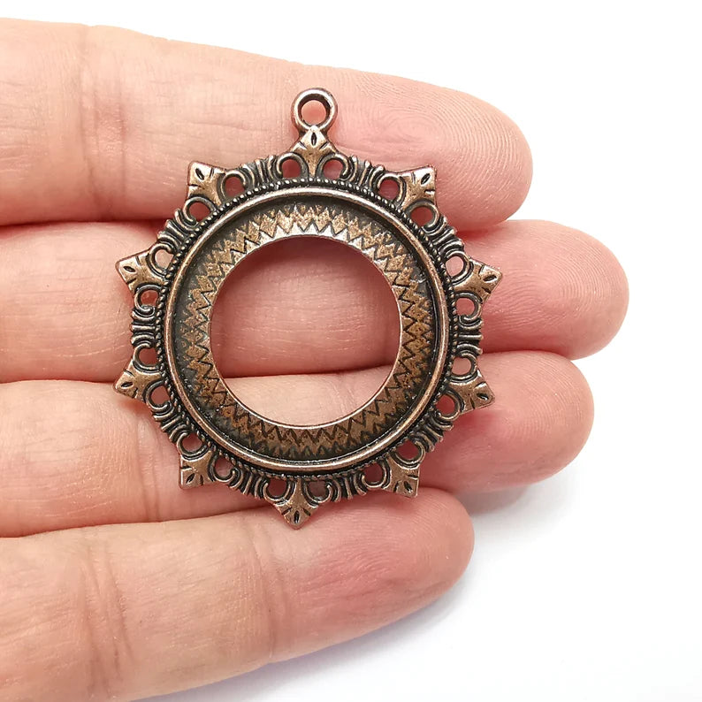 Copper Round Charms Blank, Earring Charms Base, Cabochon Bezel, inlay Mounting, Resin Necklace, Antique Copper plated 28mm blank G35916
