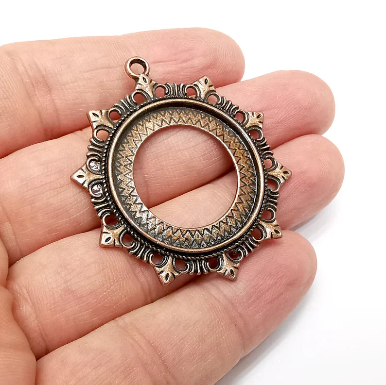 Copper Round Charms Blank, Earring Charms Base, Cabochon Bezel, inlay Mounting, Resin Necklace, Antique Copper plated 28mm blank G35916