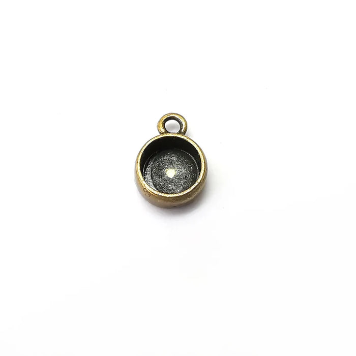 5 Round Pendant Blanks, Resin Bezel Bases, Mosaic Mountings, Dry flower Frame, Polymer Clay base, Antique Bronze Plated (5mm) G35736