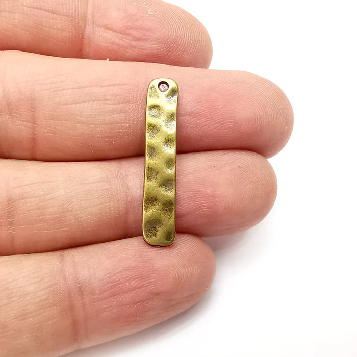 Bronze Hammered Charms, Baroque Charms, Rectangle Earring Charms, Bronze Rustic Pendant, Necklace Parts Antique Bronze Plated 30x5mm G35738