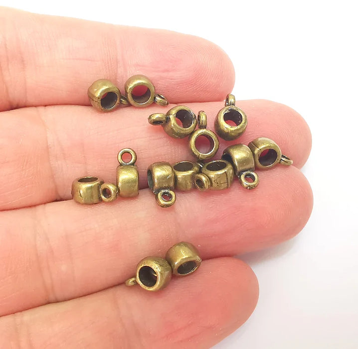 10 Bronze Bail Beads, Bronze Beads, Bracelet Beads, Rodelle loop Beads, Necklace Beads, Antique Bronze Plated Metal 10x6mm G35921