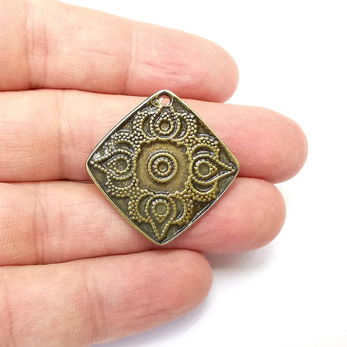 Bronze Charms, Square Charms, Drops Ethnic, Earring Charms, Bronze Rustic Pendant, Necklace Parts, Antique Bronze Plated 33mm G35923